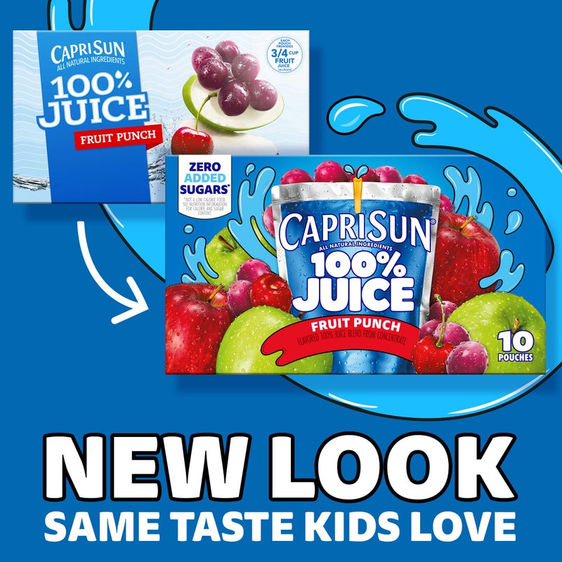 Capri-Sun Capri Sun 100% Juice Fruit Punch Naturally Flavored Juice Blend, 40 ct Pack, 4 Boxes of 10 Pouches - Image 3